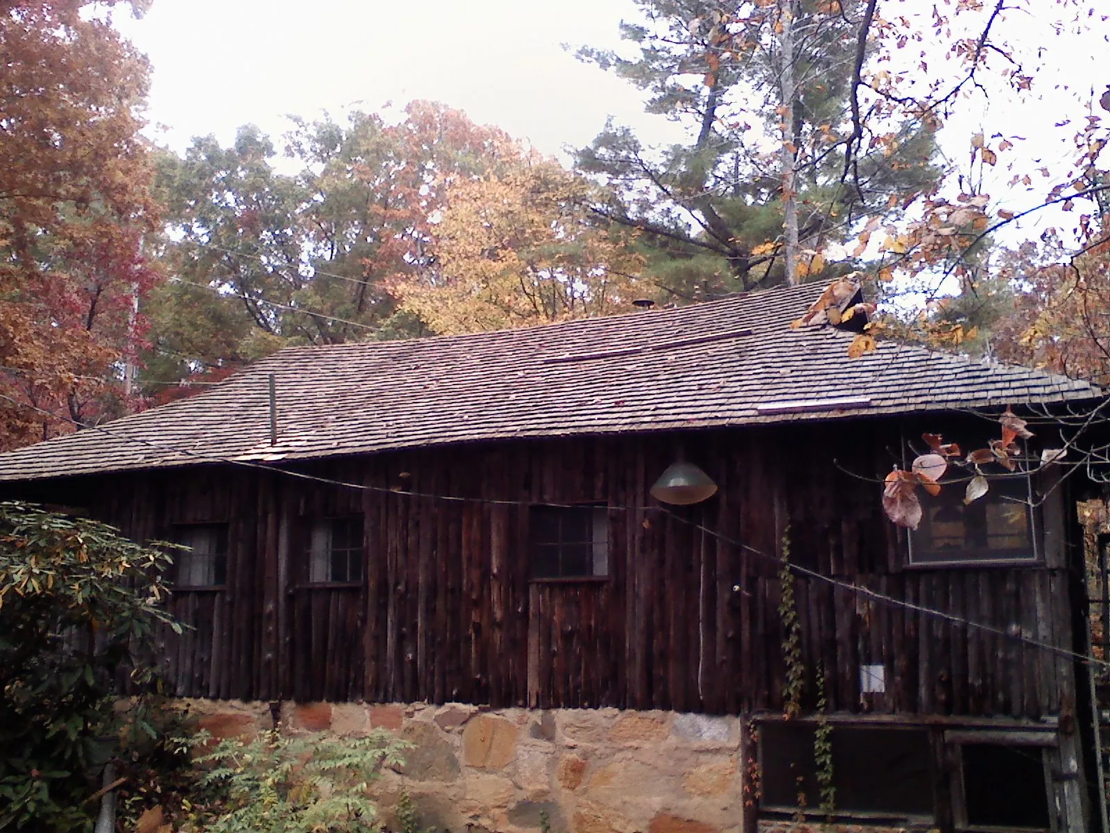 Weathered wood shake roof on a rustic board sided cabin in Waverly